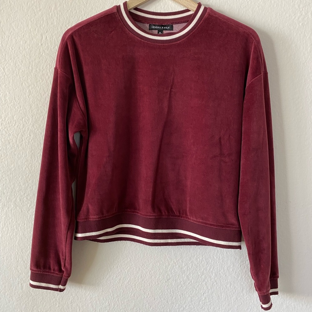 Kendall and Kylie Maroon Velvet Crew Neck